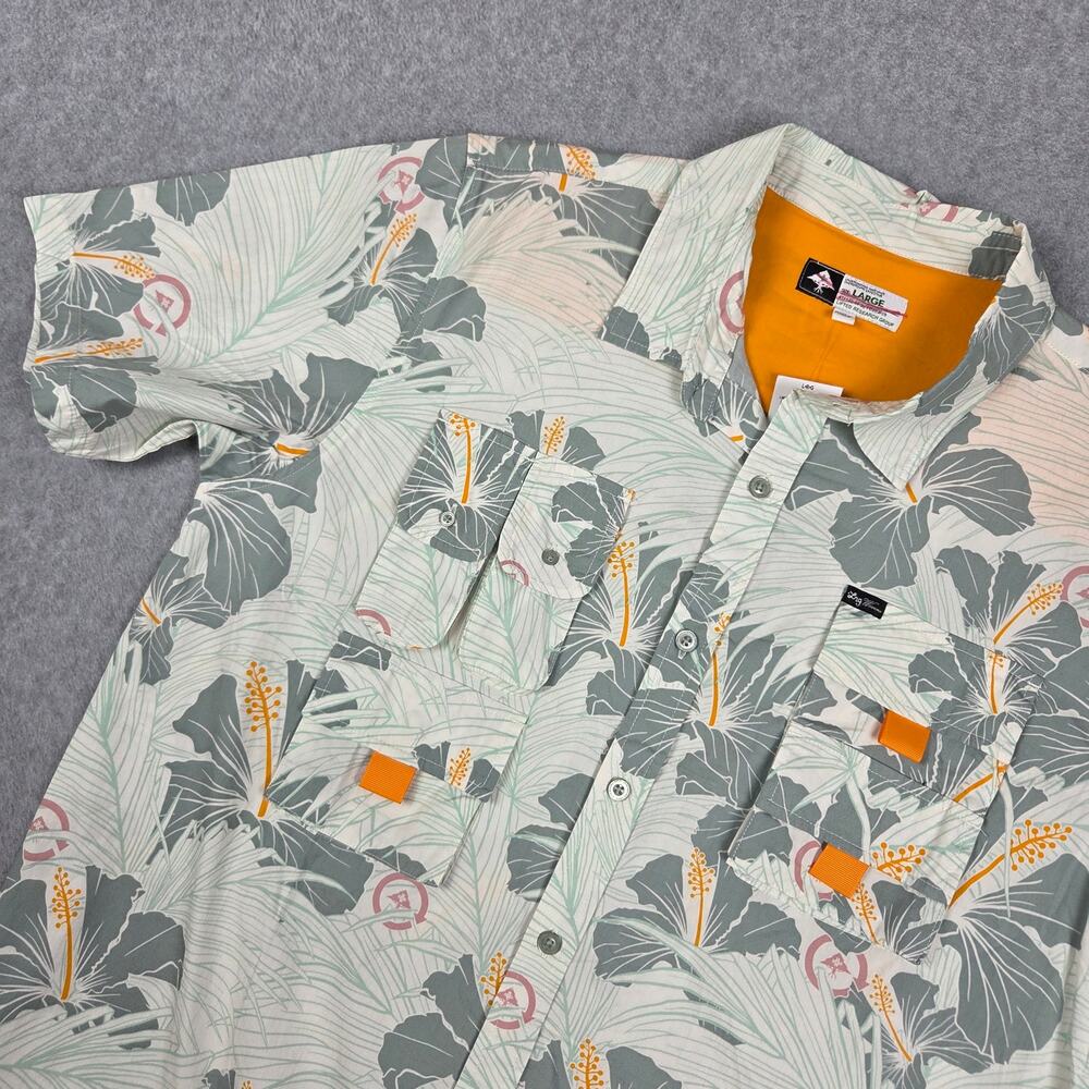 NWT LRG Mens Large King Tropical Short Sleeve Woven Shirt Sage Green